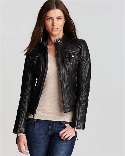 michael kors women's leather moto jacket|Michael Kors leather motorcycle jacket.